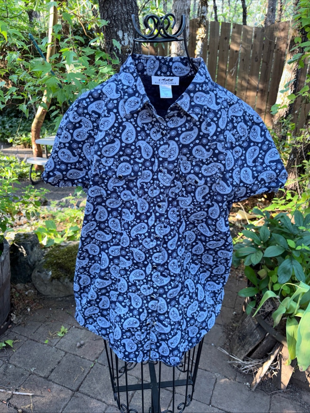 Short-Sleeve Paisley Print Button-Up Shirt - Black & White